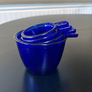 Colbalt Blue Glass Retro Kitchenware Measuring Cups Set of 4